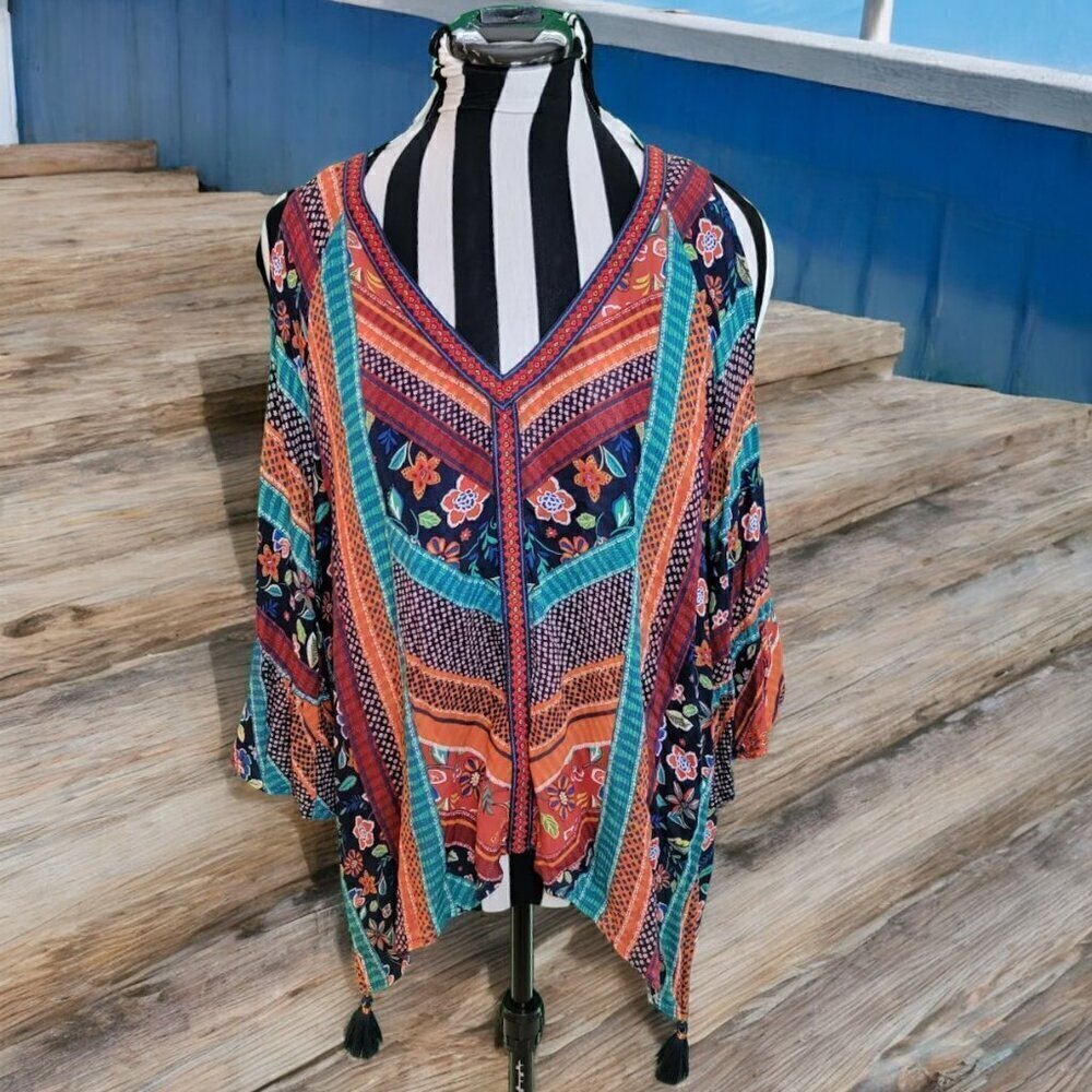 Democracy - Boho tunic - Cold Shoulder, Bell Sleeve - Super Cute - Size S